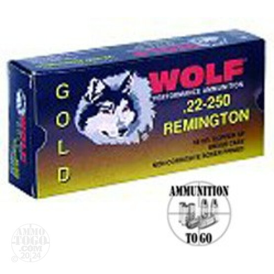 20rds - 22-250 Wolf 55gr. Gold Jacketed Soft Point Ammo
